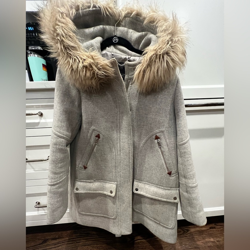 J CREW MERCANTILE Womens Wool Blend Fur Lined Hooded Zip Up Winter Jacket